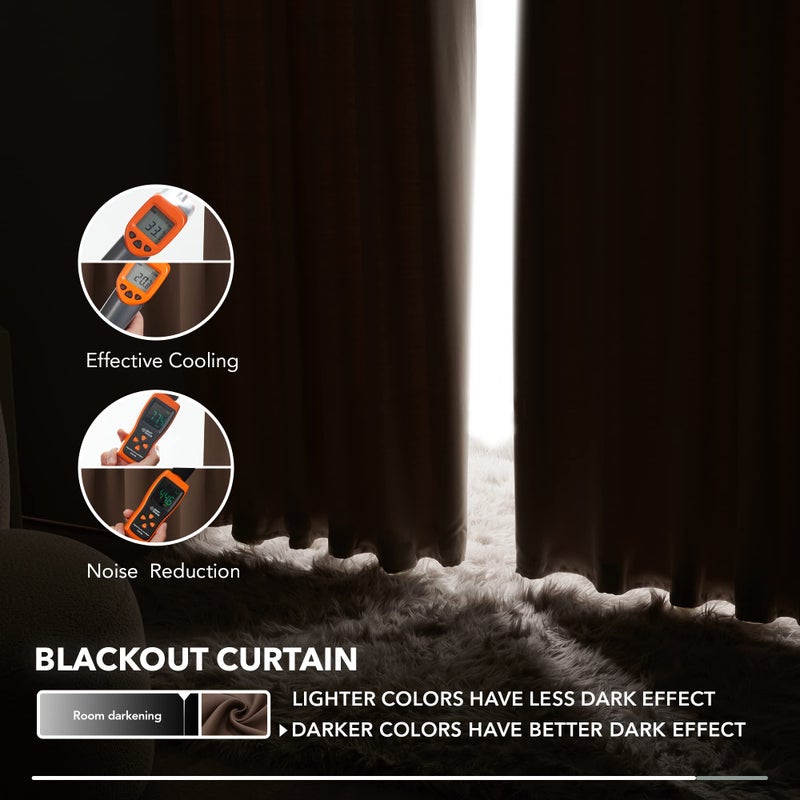 Deconovo Back Tab and Rod Pocket Blackout Curtains, Thermal Insulated Window Curtain Set - Blackout Panels for Bedroom, 52x63 Inch, Brown, 2 Panels - Image 5